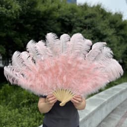 100/130Cm Big Pink Ostrich Feather Dance Fans Foldable Hand Held Plume Fan Decorate Halloween Party Belly Craft Accessories
