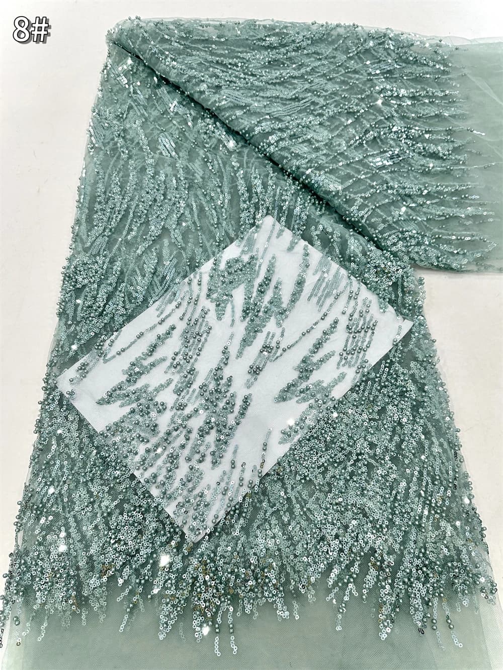 Green Sequin Lace Fabric African Fabric Lace Wedding Dress 2026 Luxury Gold Beaded Lace French Mesh Sequence for Sewing