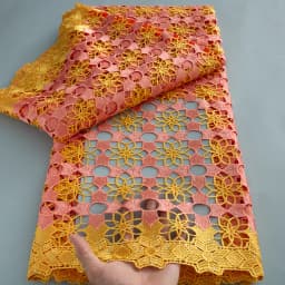 Latest 5 Yards Superb Embroidery Guipure Lace Appliques African Cord Water Soluble Fabric Bridal Sewing Garment Celebrants Wear