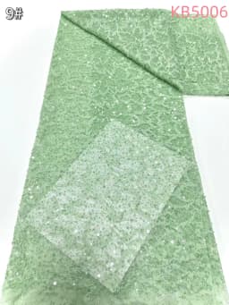 White Sequins Beaded Chantilly Lace Fabric African Lace Fabric 5 Yards High Quality 2025 Green Tulle Lace For Sewing KB5006