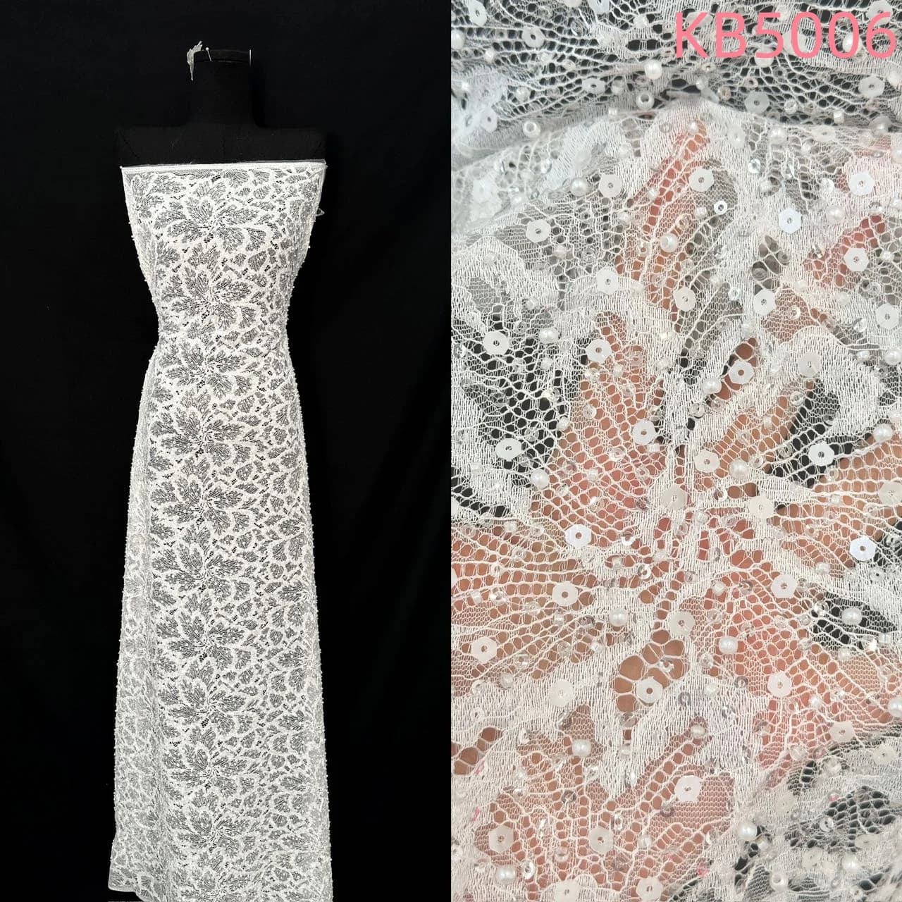 White Sequins Beaded Chantilly Lace Fabric African Lace Fabric 5 Yards High Quality 2025 Green Tulle Lace For Sewing KB5006