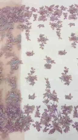 3D Flower Embroidery Lace Purple Flower Beaded Fabric Lace Wedding Dress Gold French Lace Sequin Tulle Lace For Sewing KB2932