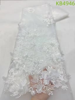 3D Flower Embroidery Lace Purple Flower Beaded Fabric Lace Wedding Dress Gold French Lace Sequin Tulle Lace For Sewing KB2932