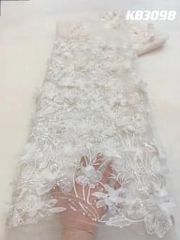 3D Flower Embroidery Lace Purple Flower Beaded Fabric Lace Wedding Dress Gold French Lace Sequin Tulle Lace For Sewing KB2932