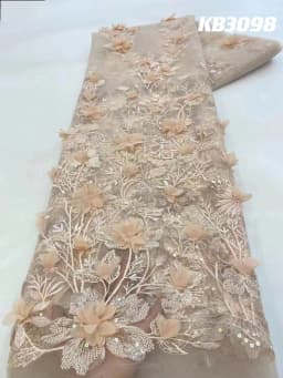 3D Flower Embroidery Lace Purple Flower Beaded Fabric Lace Wedding Dress Gold French Lace Sequin Tulle Lace For Sewing KB2932