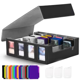 Leather Trading Card Storage Box 4 Rows Magnetic Closure Game Cards Box With Viewing Windows Card and Note Storage Supplies