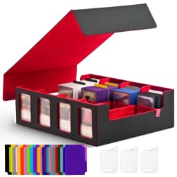 Leather Trading Card Storage Box 4 Rows Magnetic Closure Game Cards Box With Viewing Windows Card and Note Storage Supplies