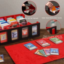Leather Trading Card Storage Box 4 Rows Magnetic Closure Game Cards Box With Viewing Windows Card and Note Storage Supplies