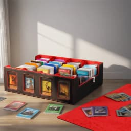 Leather Trading Card Storage Box 4 Rows Magnetic Closure Game Cards Box With Viewing Windows Card and Note Storage Supplies