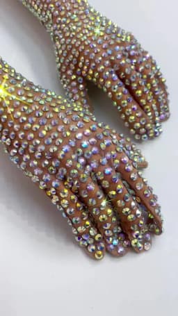 Sexy Dress AB Rhinestone Sheer Mesh Long Gloves Women Full Finger Sparkly Stage Performance Party Outfit Accessory