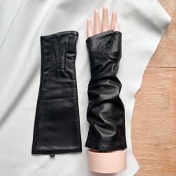 Men's Fingerless Gloves Women's Half-fingerless Gloves Black Sheepskin 29cm Length Leather Gloves Windproof Driving Gloves Black