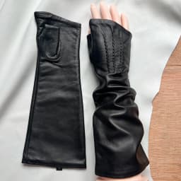 Men's Fingerless Gloves Women's Half-fingerless Gloves Black Sheepskin 29cm Length Leather Gloves Windproof Driving Gloves Black