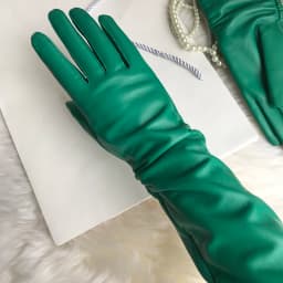 Female Long Genuine Leather Gloves,100% Sheepskin Women's Long Gloves,Green Winter Long Real Leather Gloves Cold protection
