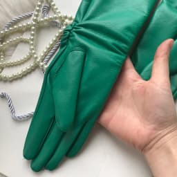 Female Long Genuine Leather Gloves,100% Sheepskin Women's Long Gloves,Green Winter Long Real Leather Gloves Cold protection