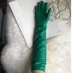 Female Long Genuine Leather Gloves,100% Sheepskin Women's Long Gloves,Green Winter Long Real Leather Gloves Cold protection