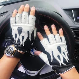 Men's Deerskin Gloves 2026 Spring NEW Locomotive Cycling Retro Thin Mittens Male Half Finger Color Blocking Flame Leather Luvas