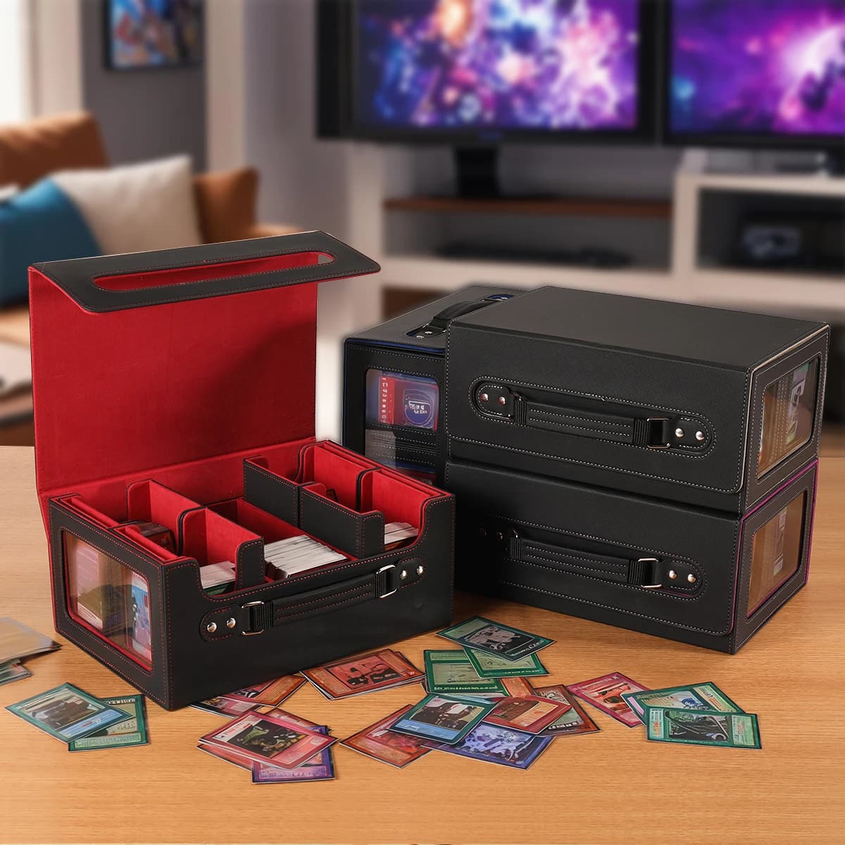 Card Box, Three Rows and Four Drawers Handheld Card Box, Multiple Colors to Choose from, Convenient for Going out and Storage