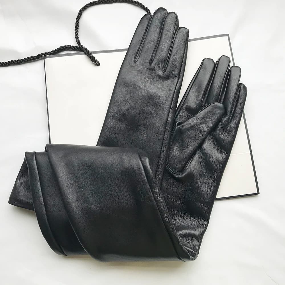 Customize Men's Gloves Real Leather Extra Long Straight Style Sheepskin Winter Warm Cuff New Women's Long Glove Opera
