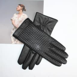 New Women's Sheepskin Gloves Touch Screen Leather Fashion Sheepskin Woven Warm Wool Knitted Lining Driving Gloves High End
