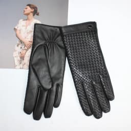 New Women's Sheepskin Gloves Touch Screen Leather Fashion Sheepskin Woven Warm Wool Knitted Lining Driving Gloves High End