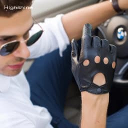 luxury Genuine Driving Gloves For Men Unlined Touch Screen Soft Thin Fit Hand Short motorcycle Leather Gloves