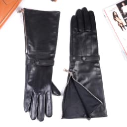 40cm Men's Black Sheepskin Real Leather Medieval Renaissance Long Cuff Zipper Knight Gauntlet Elbow Long Gloves