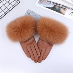 Sheepskin Natural Fox Fur Trimming Gloves Women's Genuine Leather Wrist Warmer Glove Winter Warm Fashion Mittens Fleece Lining