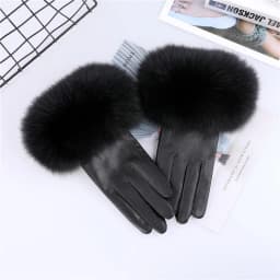 Sheepskin Natural Fox Fur Trimming Gloves Women's Genuine Leather Wrist Warmer Glove Winter Warm Fashion Mittens Fleece Lining