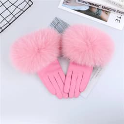 Sheepskin Natural Fox Fur Trimming Gloves Women's Genuine Leather Wrist Warmer Glove Winter Warm Fashion Mittens Fleece Lining