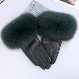 Sheepskin Natural Fox Fur Trimming Gloves Women's Genuine Leather Wrist Warmer Glove Winter Warm Fashion Mittens Fleece Lining
