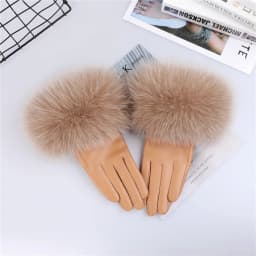 Sheepskin Natural Fox Fur Trimming Gloves Women's Genuine Leather Wrist Warmer Glove Winter Warm Fashion Mittens Fleece Lining