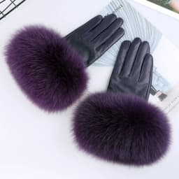 Sheepskin Natural Fox Fur Trimming Gloves Women's Genuine Leather Wrist Warmer Glove Winter Warm Fashion Mittens Fleece Lining