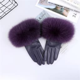 Sheepskin Natural Fox Fur Trimming Gloves Women's Genuine Leather Wrist Warmer Glove Winter Warm Fashion Mittens Fleece Lining