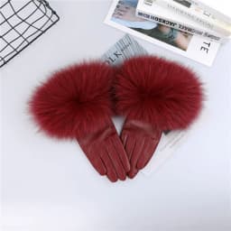 Sheepskin Natural Fox Fur Trimming Gloves Women's Genuine Leather Wrist Warmer Glove Winter Warm Fashion Mittens Fleece Lining