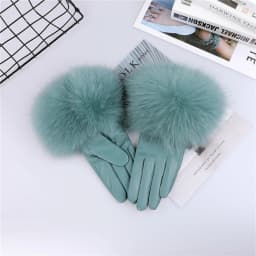 Sheepskin Natural Fox Fur Trimming Gloves Women's Genuine Leather Wrist Warmer Glove Winter Warm Fashion Mittens Fleece Lining
