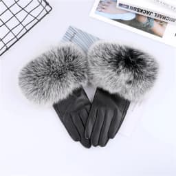 Sheepskin Natural Fox Fur Trimming Gloves Women's Genuine Leather Wrist Warmer Glove Winter Warm Fashion Mittens Fleece Lining