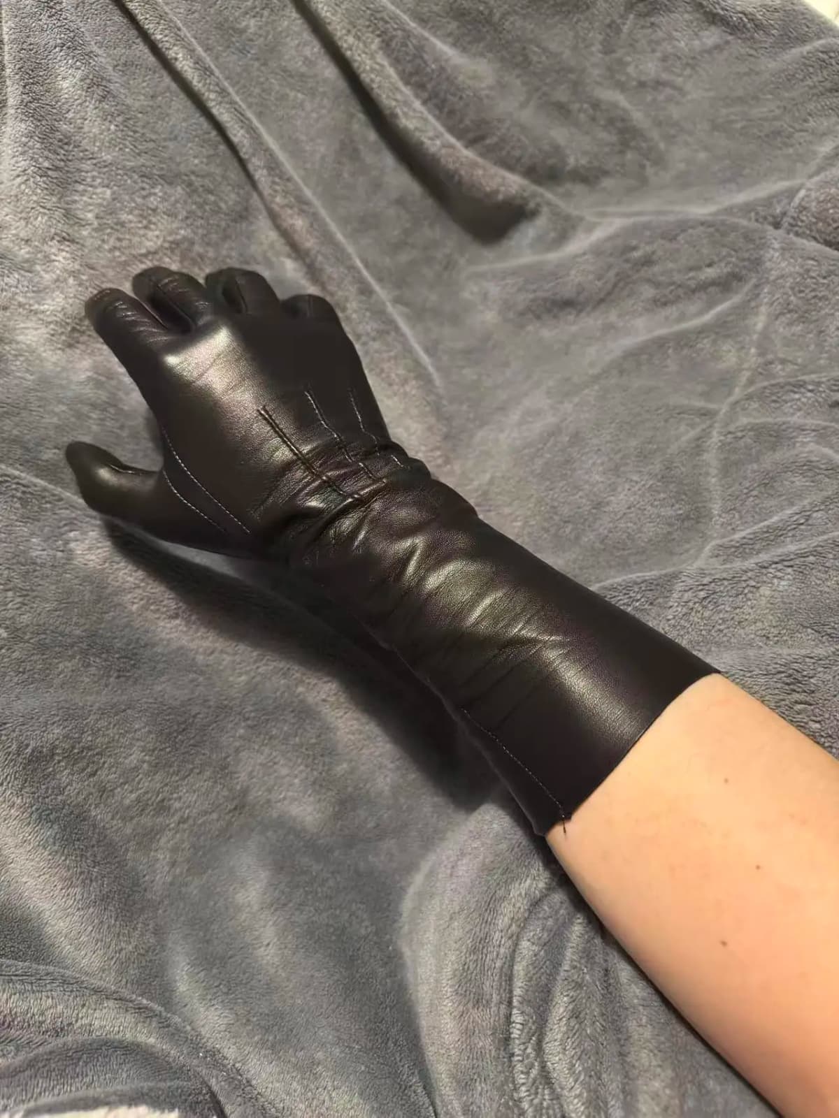 26new men's long French imported lambskin fashion tight-tight cos comic leather gloves