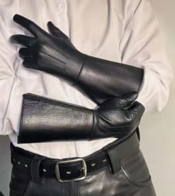 Men's Luxury Long Leather Gloves Genuine Lambskin Unlined Thin Soft Touchscreen Fitted Black Gloves for Motorcycle Riding Drive