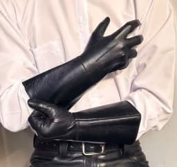 Men's Luxury Long Leather Gloves Genuine Lambskin Unlined Thin Soft Touchscreen Fitted Black Gloves for Motorcycle Riding Drive