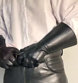 Men's Luxury Long Leather Gloves Genuine Lambskin Unlined Thin Soft Touchscreen Fitted Black Gloves for Motorcycle Riding Drive