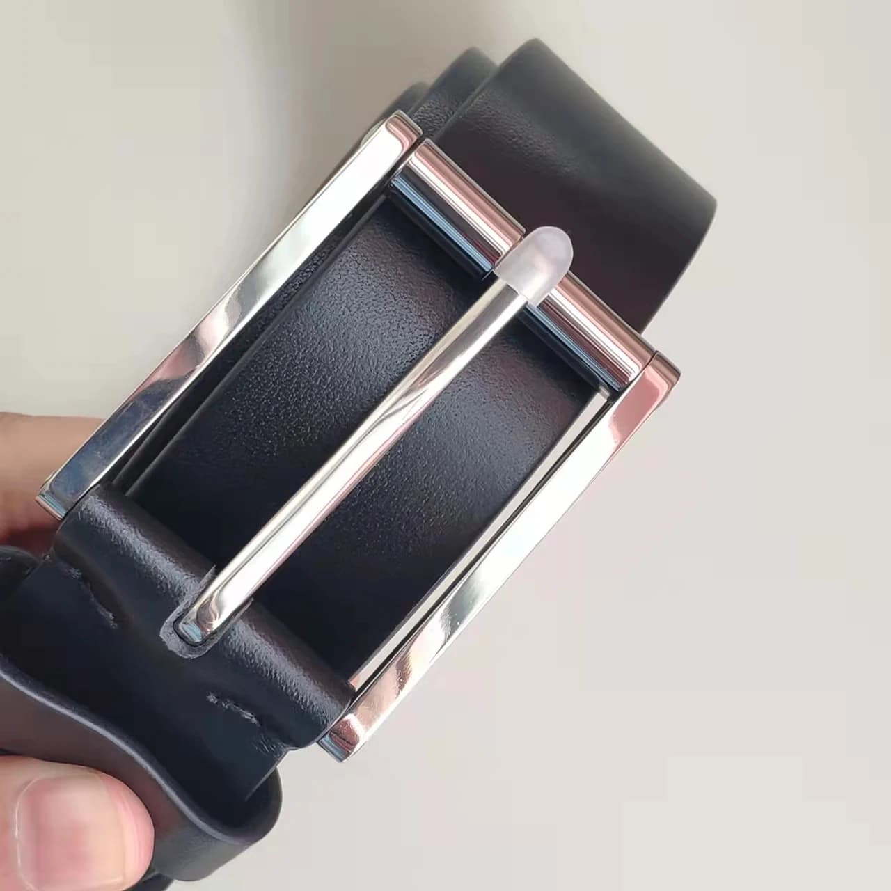 35mm Pure Titanium Pin Buckle Black Leather Belt Strap Full Grain Cowhide One Piece Screw for Fashionable Men And Women