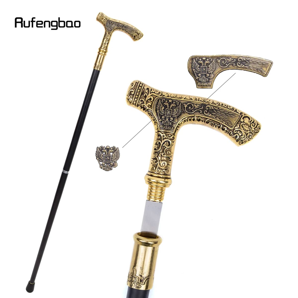 Russia Double Headed Walking Stick with 26cm Hidden Sword Self Defense Fashion Cane Sword Cosplay Crosier Stick 93cm