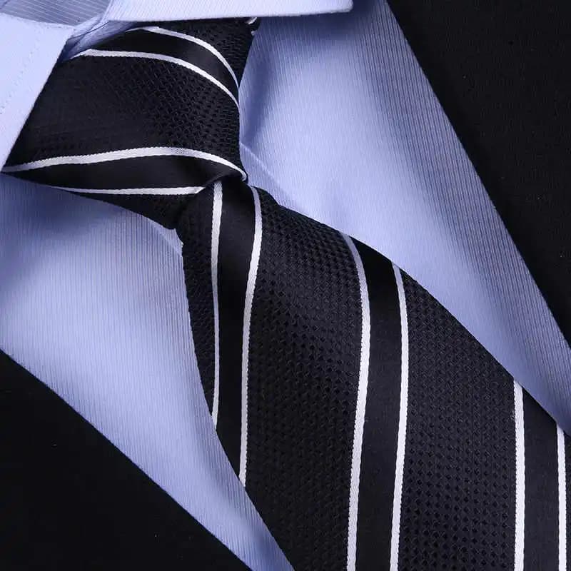 Top Quality 100% Real Silk Tie Men's Formal Shirt Accessories For Business Banquets Professional Black Blue Stripes 8CM Necktie
