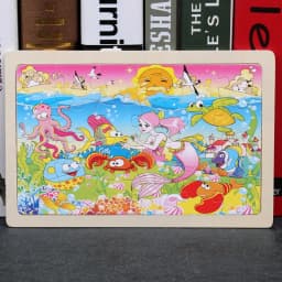 New 24 Pieces Wooden Puzzles Cartoon Animal Wood Jigsaw Learning Toys for GIFT
