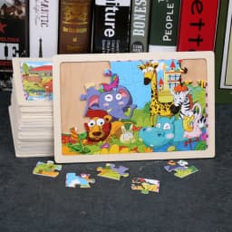 New 24 Pieces Wooden Puzzles Cartoon Animal Wood Jigsaw Learning Toys for GIFT