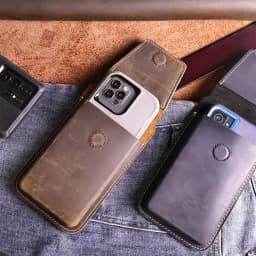 RIYAO Vintage Waist Belt Bag For Men Big Mobile Phone Bag Genuine Leather Thick Shell Cell Phone With Protect Case Pocket Holder