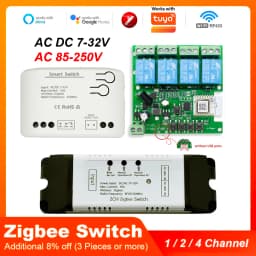 Zigbee Smart Relay Module Home Automation 1/2/4CH 12V 7-32V AC 220V RF433Mhz Remote Control Light Switch Works With Tuya Alexa