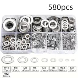 360/580pcs 304 Stainless Steel Flat Washers Set, Perfect For Home Decor, Factory Repair, Kitchens, Shops & More