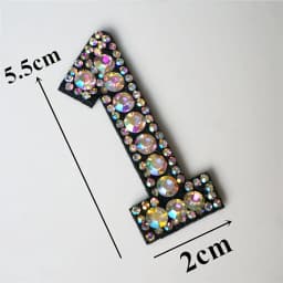 Rainbow Rhinestone 0-9 Number Arabic Numerals Sew Iron On Patch Badge Bag Hat Jeans Jackets Clothes DIY Applique Craft