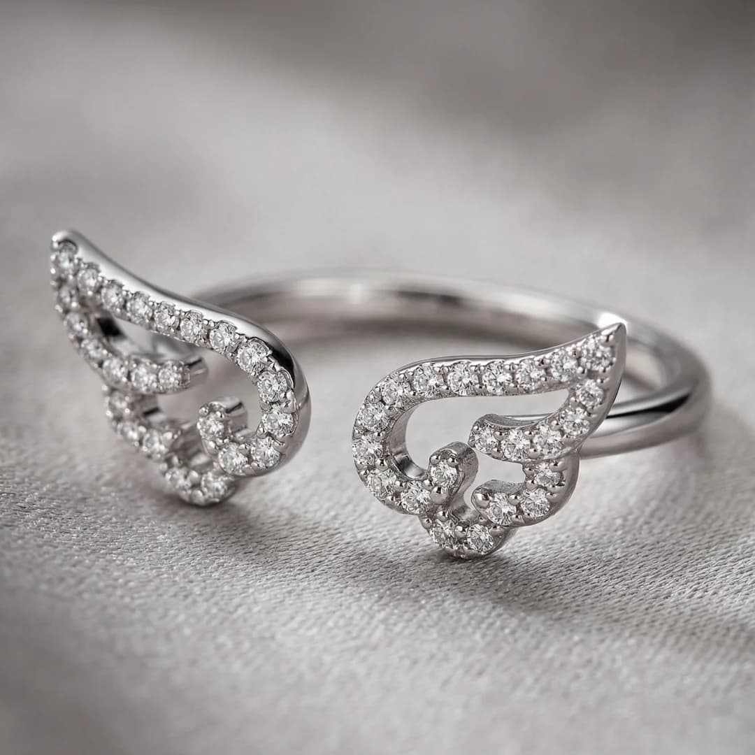 Silver Color Angel Wings Ring Adjustable Micro Pave Zircon Joint Rings For Women Fashion Opening Rings Jewelry Female Lover Gift